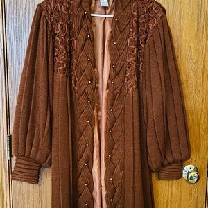 VINTAGE Women's Warm Brown/Burnt Orange Sweater Cardigan